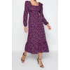 New Regular Casual Daily Shally Woven Square Neck Long Sleeve A-Line Midi Length Dress