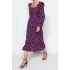 New Regular Casual Daily Shally Woven Square Neck Long Sleeve A-Line Midi Length Dress