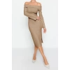 New Slim Day Night Camisole Knitted Carmen Collar Long Sleeve Bodycone Maxi Length Dress
