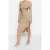 New Slim Day Night Camisole Knitted Carmen Collar Long Sleeve Bodycone Maxi Length Dress