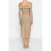 New Slim Day Night Camisole Knitted Carmen Collar Long Sleeve Bodycone Maxi Length Dress