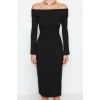 New Slim Day Night Camisole Knitted Carmen Collar Long Sleeve Bodycone Maxi Length Dress