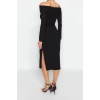 New Slim Day Night Camisole Knitted Carmen Collar Long Sleeve Bodycone Maxi Length Dress