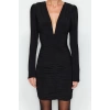 New Slim Day Night Thick Sandy Knitted V Neck Long Sleeve Bodycone Mini Length Dress