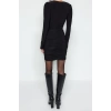 New Slim Day Night Thick Sandy Knitted V Neck Long Sleeve Bodycone Mini Length Dress