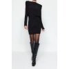 New Slim Day Night Thick Sandy Knitted Boat Neck Long Sleeve Bodycone Mini Length Dress