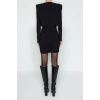 New Slim Day Night Thick Sandy Knitted Boat Neck Long Sleeve Bodycone Mini Length Dress