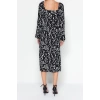 New Regular Casual Daily Shally Woven Sweetheart Neck Long Sleeve A-Line Midi Length Dress