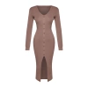 New Regular Day Night Single Plate Knitwear V Neck Long Sleeve Bodycone Maxi Length Dress