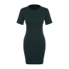 New Slim Casual Daily Regenerated Camisole Knitted Crew Neck Short Sleeve Bodycone Mini Length Dress