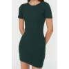 New Slim Casual Daily Regenerated Camisole Knitted Crew Neck Short Sleeve Bodycone Mini Length Dress