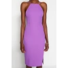 New Regular Day Night Finike Woven Halter Neck Strappy Sleeve Bodycone Midi Length Dress