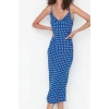 New Fit Day Night Shally Woven Cowl Neck Strap Sleeve Bodycone Midi Length Dress