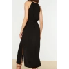 Yeni Regular Casual Günlük Shally Dokuma Halter Yaka Kolsuz Kol Gömlek Elbise Midi Boy Elbise