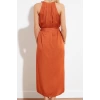 Yeni Regular Casual Günlük Shally Dokuma Halter Yaka Kolsuz Kol Gömlek Elbise Midi Boy Elbise