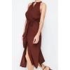 Yeni Regular Casual Günlük Shally Dokuma Halter Yaka Kolsuz Kol Gömlek Elbise Midi Boy Elbise