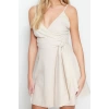New Regular Casual Daily Linen Look Woven Double Breasted Strappy Sleeve A-Line Mini Length Dress
