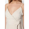 New Regular Casual Daily Linen Look Woven Double Breasted Strappy Sleeve A-Line Mini Length Dress