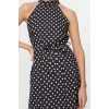 New Regular Day Night Moss Crepe Woven Halter Neck Sleeveless Sleeveless Frilled Midi Length Dress