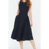 New Regular Business Finike Woven Crew Neck Sleeveless Skater Midi Length Dress