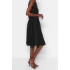 New Regular Business Finike Woven Crew Neck Sleeveless Skater Midi Length Dress