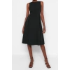 New Regular Business Finike Woven Crew Neck Sleeveless Skater Midi Length Dress