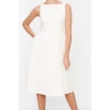 New Regular Business Finike Woven Crew Neck Sleeveless Skater Midi Length Dress