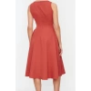 New Regular Business Finike Woven Crew Neck Sleeveless Skater Midi Length Dress