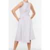 New Regular Business Finike Woven Crew Neck Sleeveless Skater Midi Length Dress