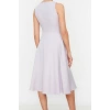 New Regular Business Finike Woven Crew Neck Sleeveless Skater Midi Length Dress