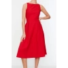 New Regular Business Finike Woven Crew Neck Sleeveless Skater Midi Length Dress