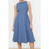 New Regular Business Finike Woven Crew Neck Sleeveless Skater Midi Length Dress