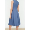 New Regular Business Finike Woven Crew Neck Sleeveless Skater Midi Length Dress