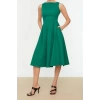 New Regular Business Finike Woven Crew Neck Sleeveless Skater Midi Length Dress