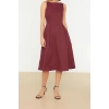 New Regular Business Finike Woven Crew Neck Sleeveless Skater Midi Length Dress