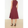 New Regular Business Finike Woven Crew Neck Sleeveless Skater Midi Length Dress