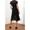 New Regular Business Chiffon Woven Stand Collar Short Sleeve A-Line Midi Length Dress