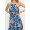 New Regular Day Night Chiffon Woven Halter Neck Strap Sleeve A-Line Midi Length Dress