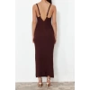 New Regular Casual Daily Single Plate Knitwear V Neck Strappy Sleeve Basic Maxi Length Dress