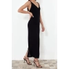 New Regular Casual Daily Single Plate Knitwear V Neck Strappy Sleeve Basic Maxi Length Dress