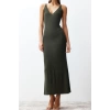 New Regular Casual Daily Single Plate Knitwear V Neck Strappy Sleeve Basic Maxi Length Dress
