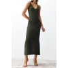 New Regular Casual Daily Single Plate Knitwear V Neck Strappy Sleeve Basic Maxi Length Dress