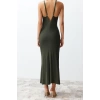 New Regular Casual Daily Single Plate Knitwear V Neck Strappy Sleeve Basic Maxi Length Dress