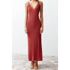 New Regular Casual Daily Single Plate Knitwear V Neck Strappy Sleeve Basic Maxi Length Dress