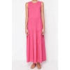 Yeni Regular Casual Günlük Shally Dokuma Bisiklet Yaka Kolsuz Kol Shift Maxi Boy Elbise