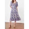 New Regular Casual Daily Shally Woven Sweetheart Neck Short Sleeve A-Line Midi Length Dress