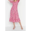New Regular Casual Daily Shally Woven Sweetheart Neck Short Sleeve A-Line Midi Length Dress