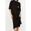 New Comfortable Casual Daily 2 Yarn Non-raised Knitted Crew Neck Three Quarter Sleeve Shift Midi Length Dress