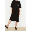New Comfortable Casual Daily 2 Yarn Non-raised Knitted Crew Neck Three Quarter Sleeve Shift Midi Length Dress