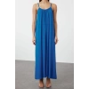 New Regular Casual Daily Shally Woven U Neck Strappy Sleeve Shift Maxi Length Dress